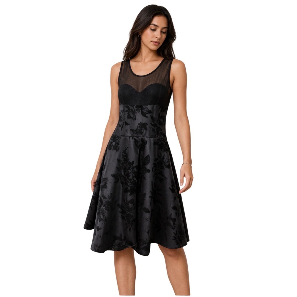 Ultra Flirt Sz M Floral‎ Velvet Mini Dress Black Mesh Detail Party Women's